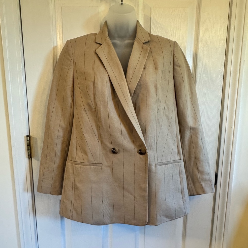 Express Beige Pinstripe Linen Women's Blazer